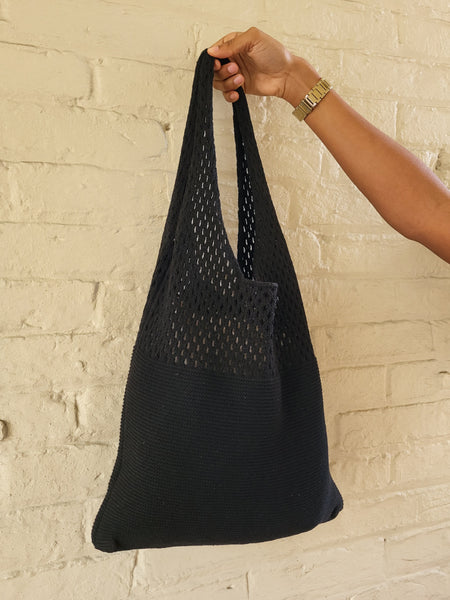 VM Knitted Net Shopper Bag In Black
