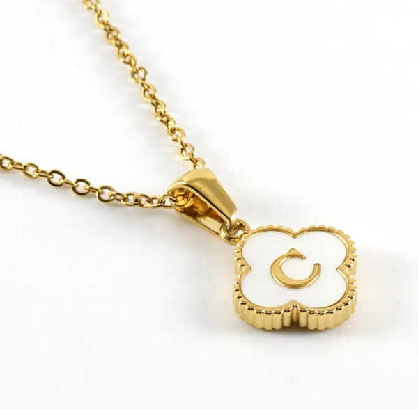 Gold Clover Initial Necklace