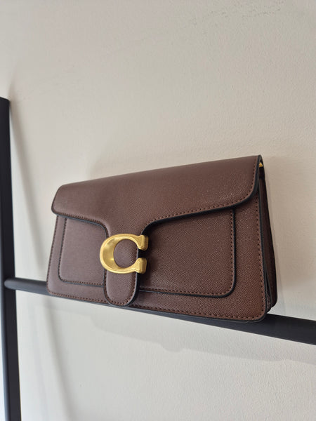 Tabby Faux Pebbled Leather Shoulder Bag In Chocolate Brown