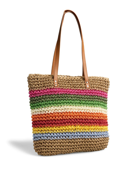 Pieces Multi Colour Woven Straw Shoulder Bag