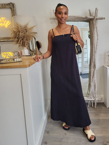 VM Sleeveless Black Cheesecloth Maxi Dress