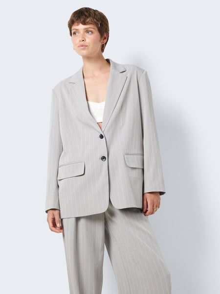 Noisy May Grey Pinstripe Oversized Blazer & Trouser Power Suit