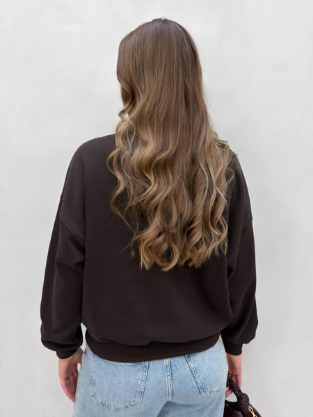 JDY Embroidered Paris Sweatshirt In Chocolate Brown