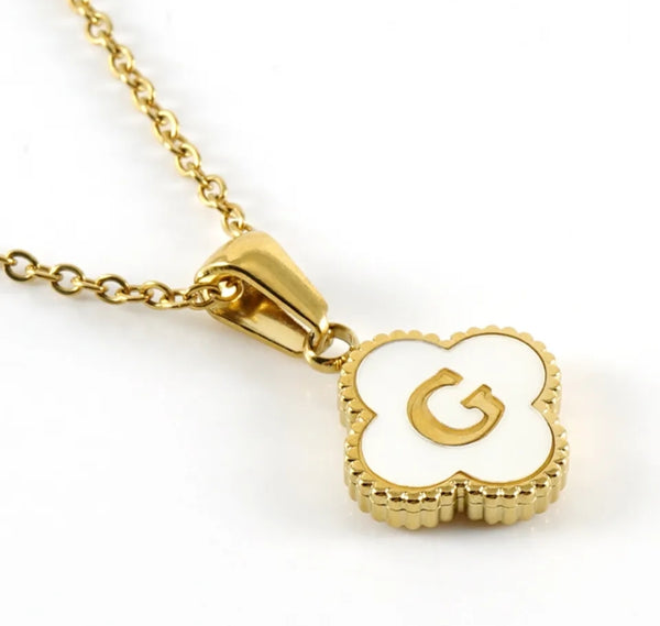 Gold Clover Initial Necklace