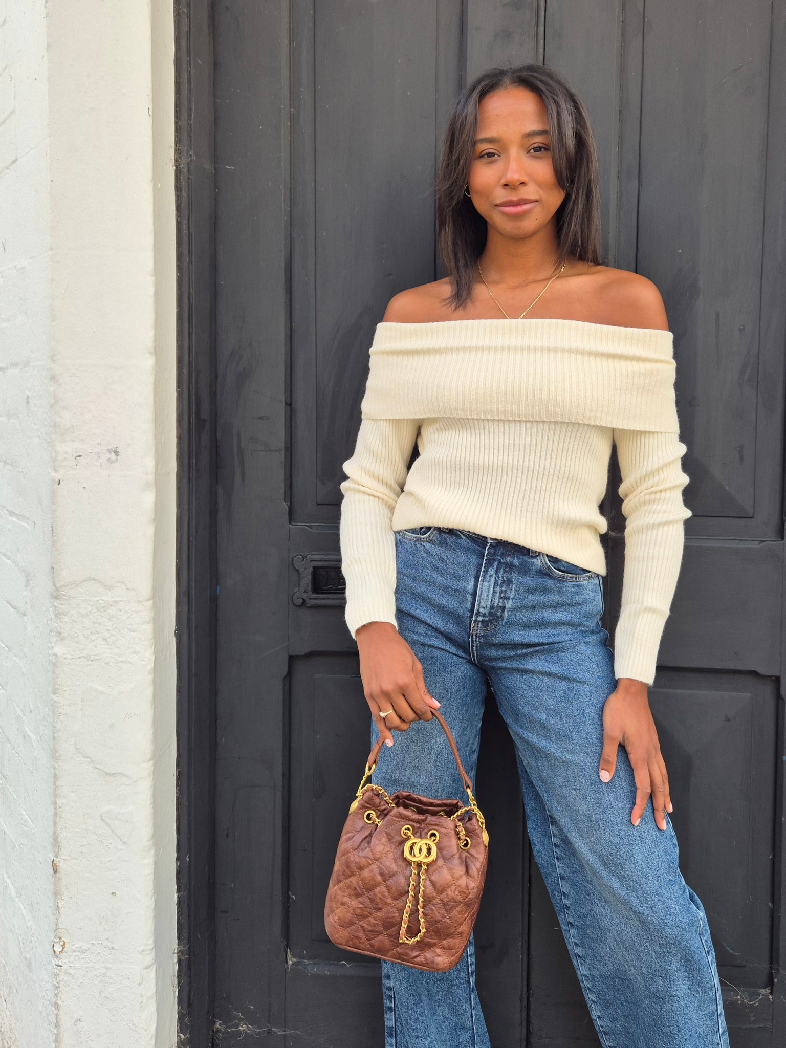 Only Off The Shoulder Knit In Cream