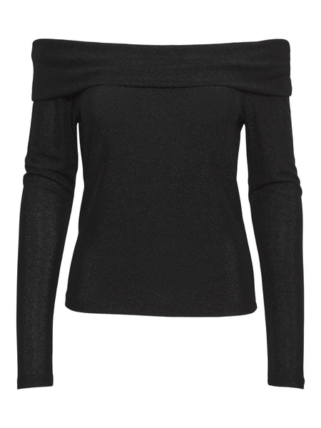 Aware Off The Shoulder Black Sparkly Long Sleeve Top