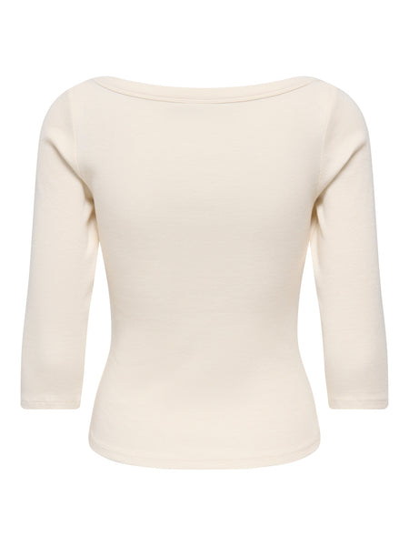 JDY Boatneck 3/4 Sleeve Top In Cream