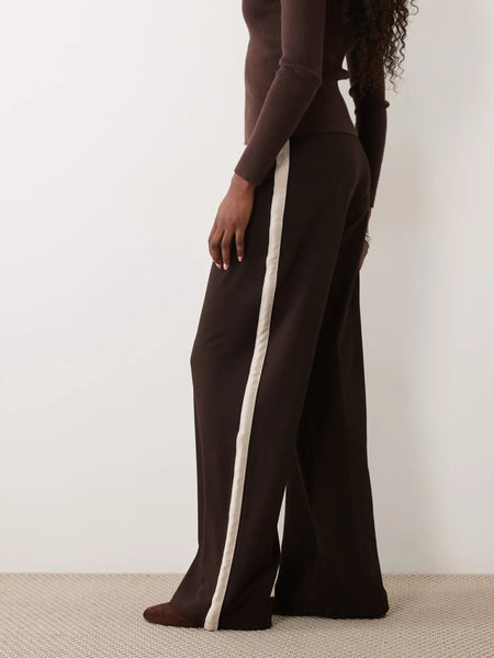 JDY Wide Leg Side Stripe Trousers In Chocolate Brown
