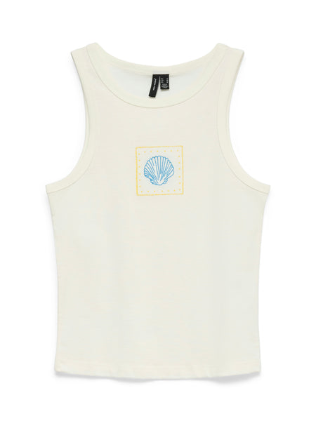 VM Embroidered Blue & Yellow Seashell Vest Top In White