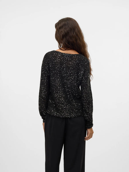VM Sequin Vneck Knit Pullover In Black