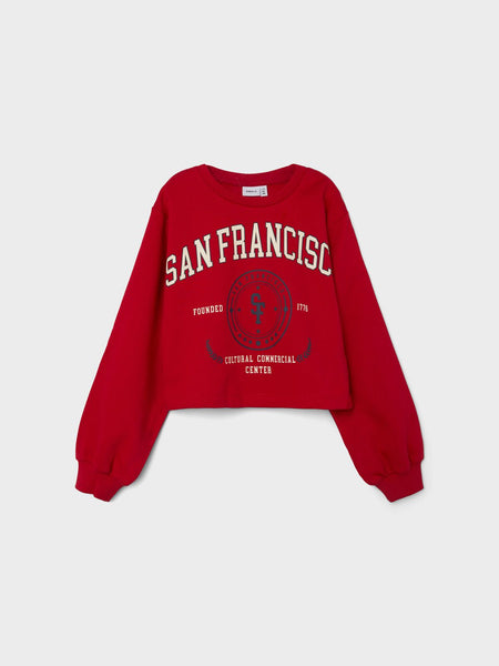 Girls Red Cropped Sweatshirt