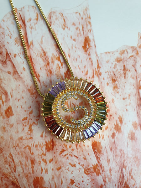 Rainbow Gold Initial Necklace