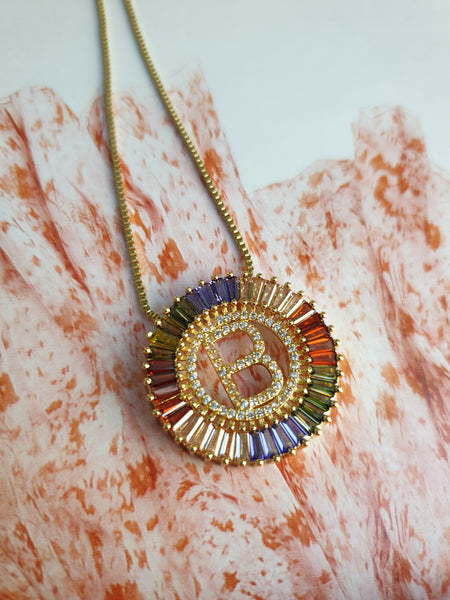 Rainbow Gold Initial Necklace