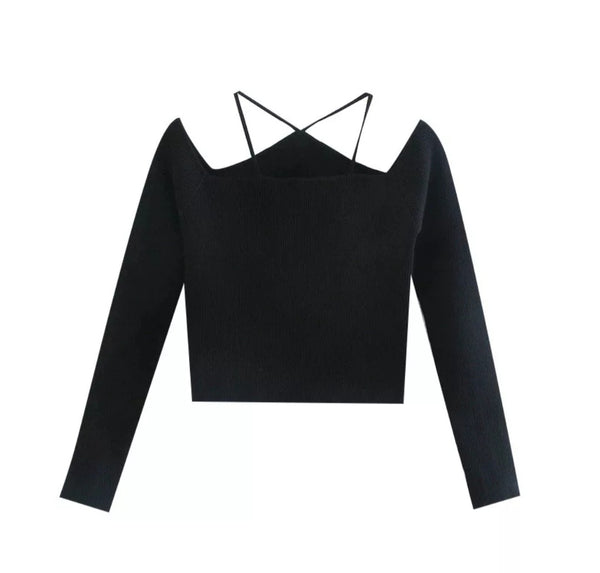 Cut Out Ribbed Top In Black