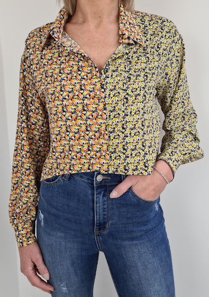 Glamorous Multi Orange Yellow Ditsy Long Sleeve Shirt