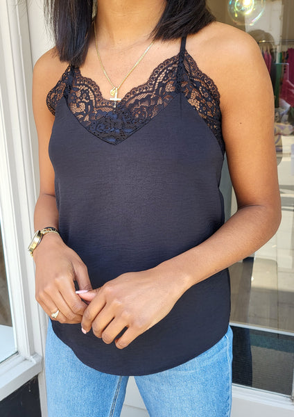 Only Black Lace Trim Cami Vest