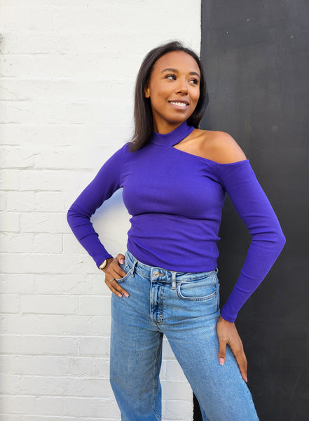 Only Purple Cut Out Long Sleeve Top