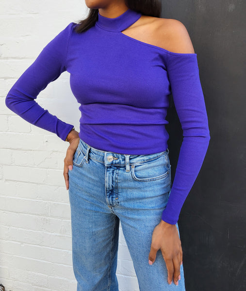 Only Purple Cut Out Long Sleeve Top