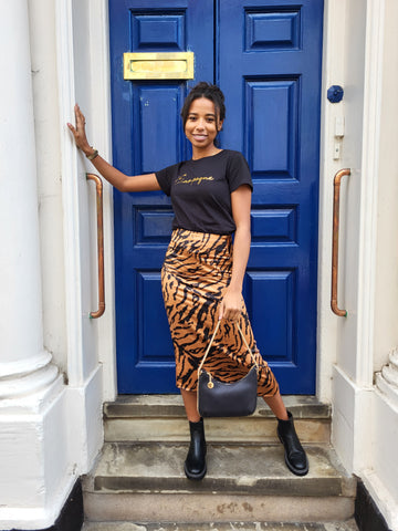 Only Zebra Print Satin Midi Skirt