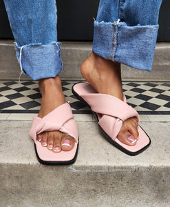 VM Faux Leather Square Toe Sandals In Pink