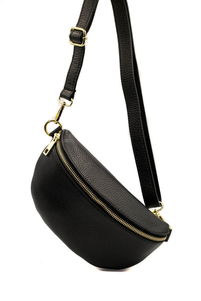 Soft Italian Leather Bumbag In Black