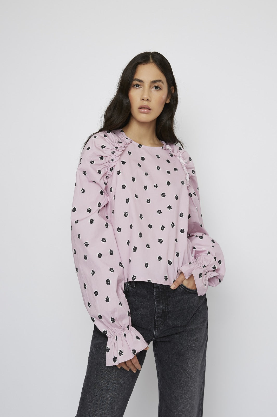 Pink Ditsy Cotton Long Sleeve Blouse