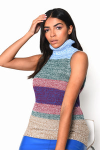 Multi Stripe Roll-Neck Tank Top