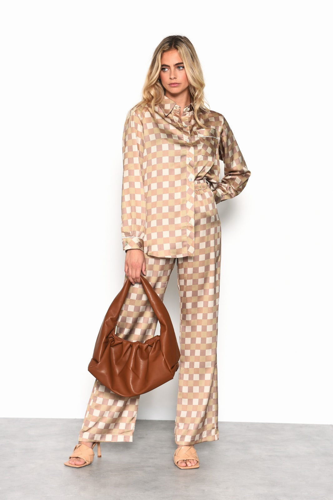 Glamorous Gold Check Wide Leg Trousers