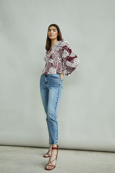 Glamorous Burgundy Abstract Print Top