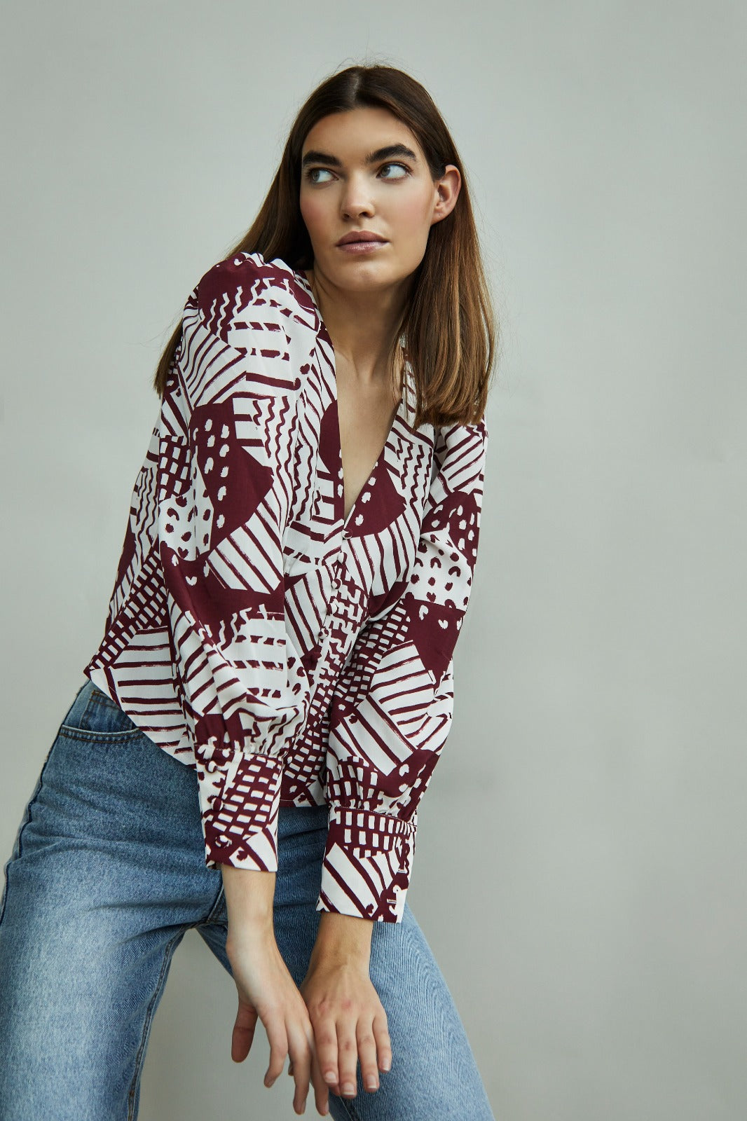 Glamorous Burgundy Abstract Print Top