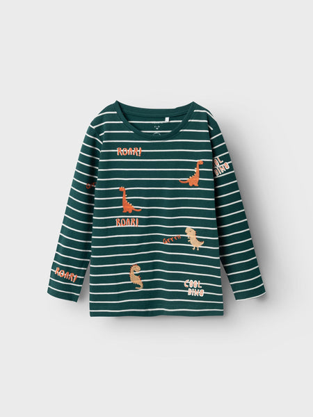 Boys Mini Embroidered Dino Long Sleeve Top