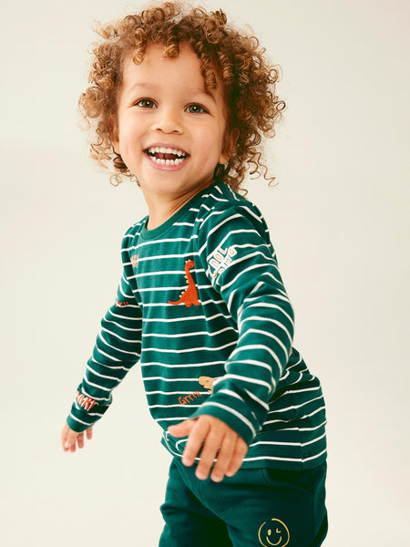 Boys Mini Embroidered Dino Long Sleeve Top