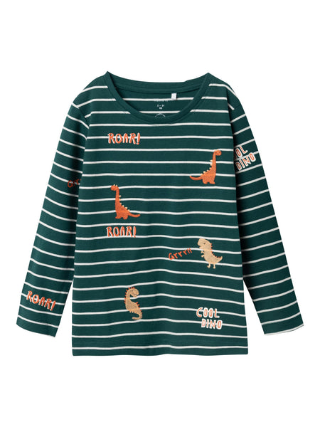 Boys Mini Embroidered Dino Long Sleeve Top