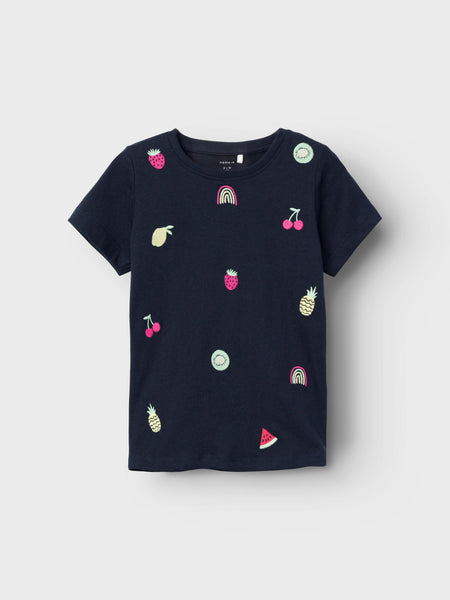 Girls Mini Navy Embroidered Summer T-shirt