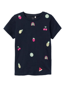Girls Mini Navy Embroidered Summer T-shirt