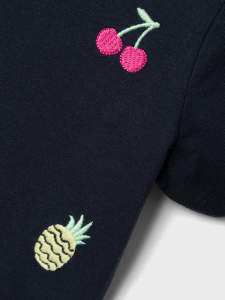 Girls Mini Navy Embroidered Summer T-shirt