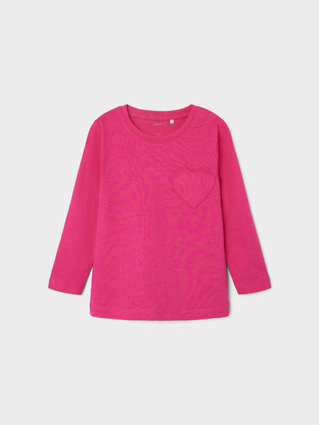 Girls Mini Long Sleeve Hot Pink Heart Top