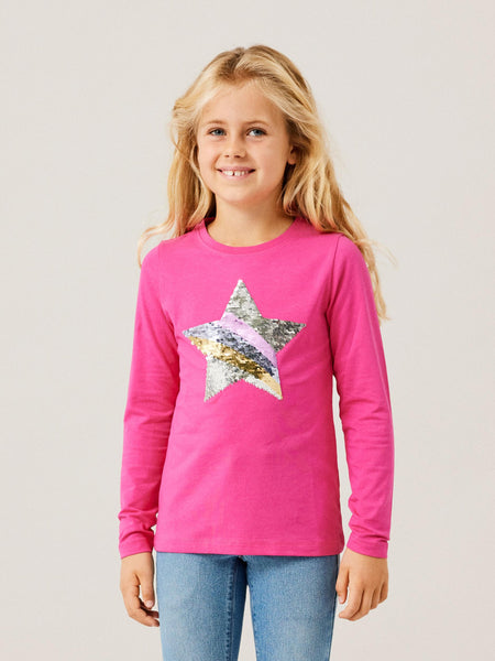 Girls Sequin Star Long Sleeve Top
