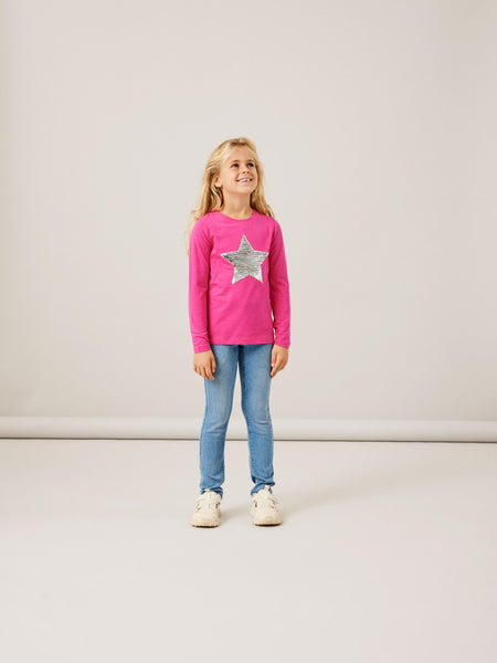Girls Sequin Star Long Sleeve Top