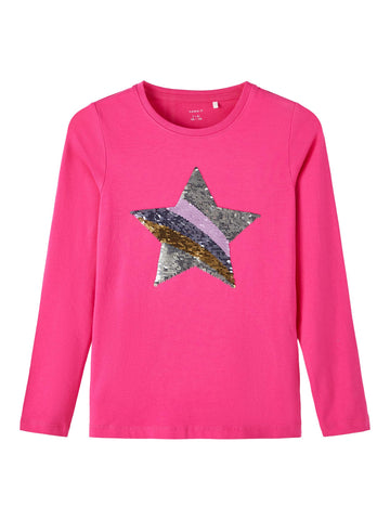 Girls Sequin Star Long Sleeve Top