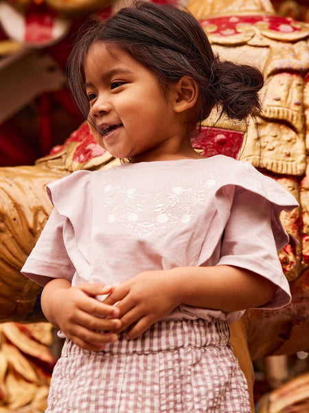Girls Mini Embroidered Frill Top