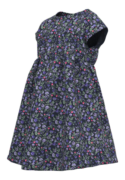 Girls Mini Navy Floral Jersey Dress