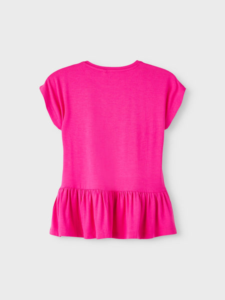 Girls Peplum Hem Tshirt In Hot Pink