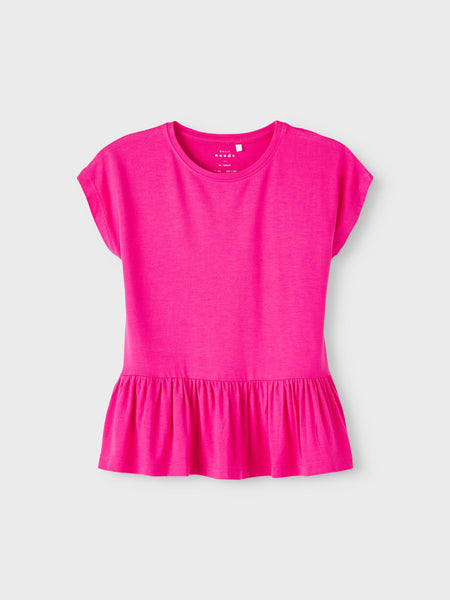 Girls Peplum Hem Tshirt In Hot Pink