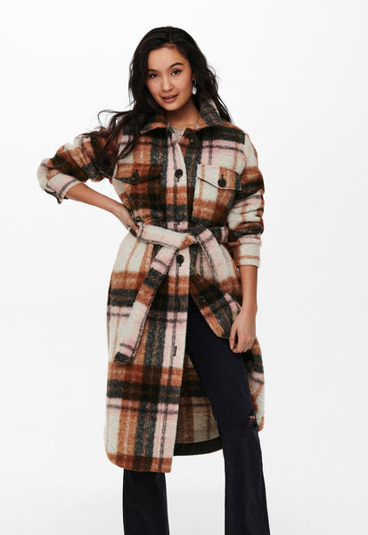 Only Checked Long Belted Shacket