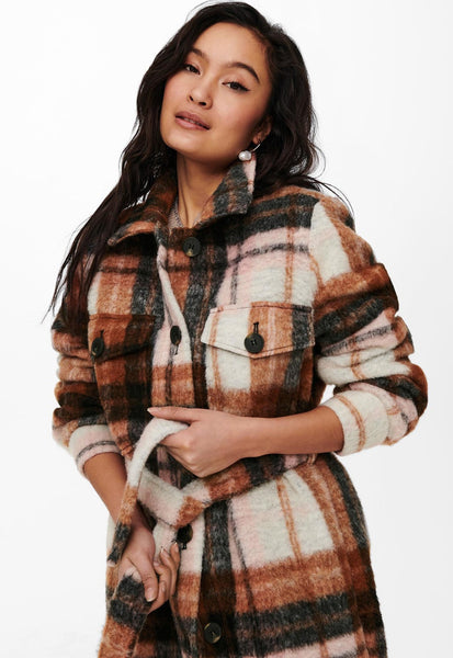 Only Checked Long Belted Shacket