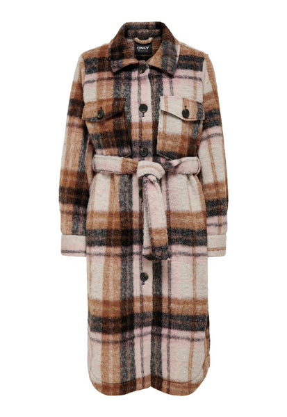 Only Checked Long Belted Shacket