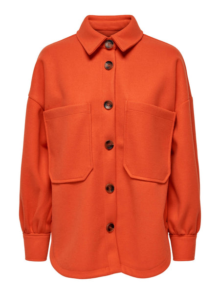Only Brushed Fleece Shacket In Orange