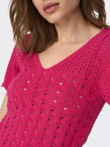 Only Crochet Short Sleeve Top In Berry