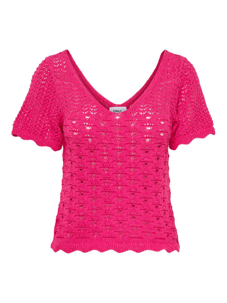 Only Crochet Short Sleeve Top In Berry